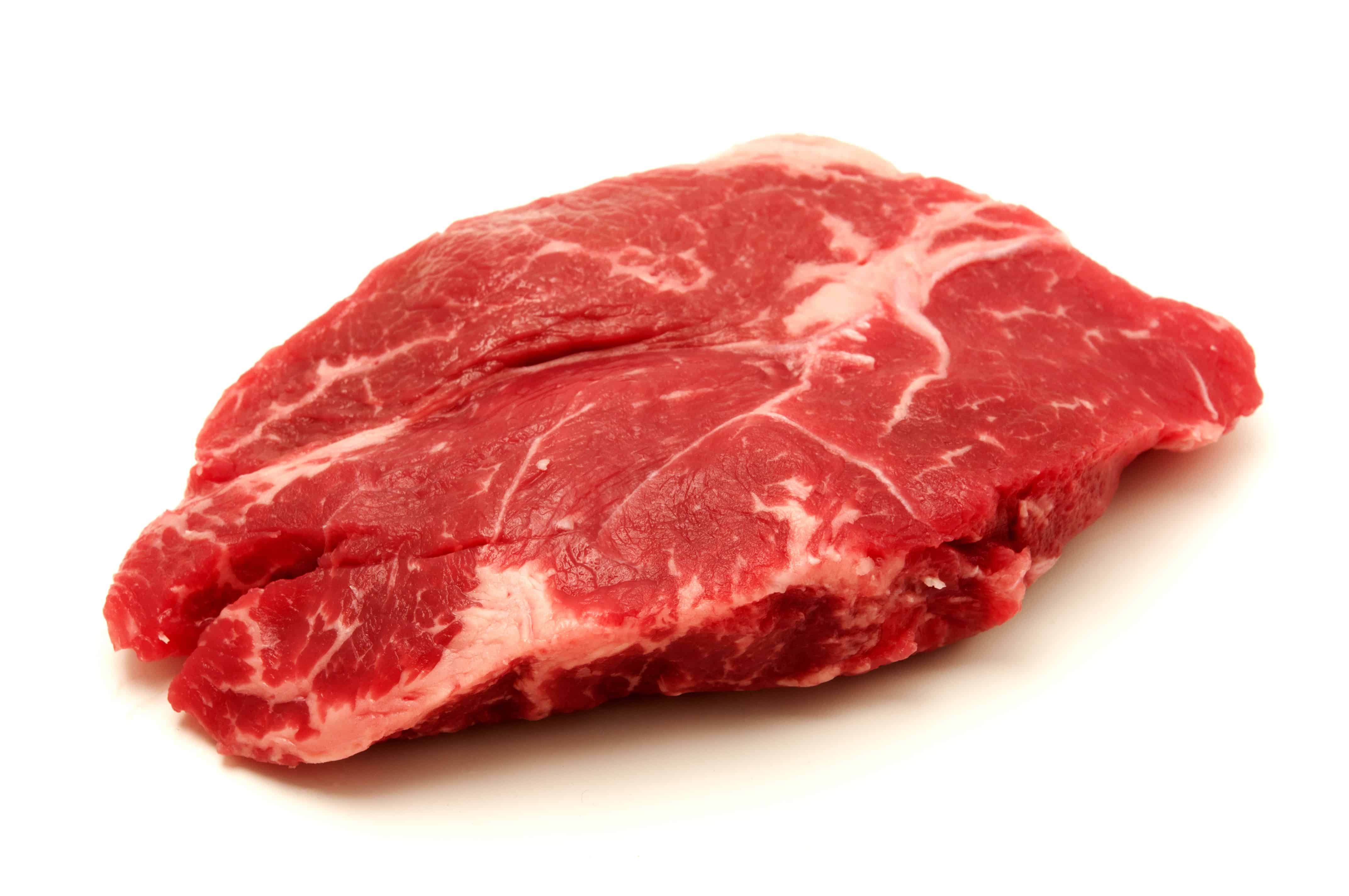 Raw sirloin steak on a white background